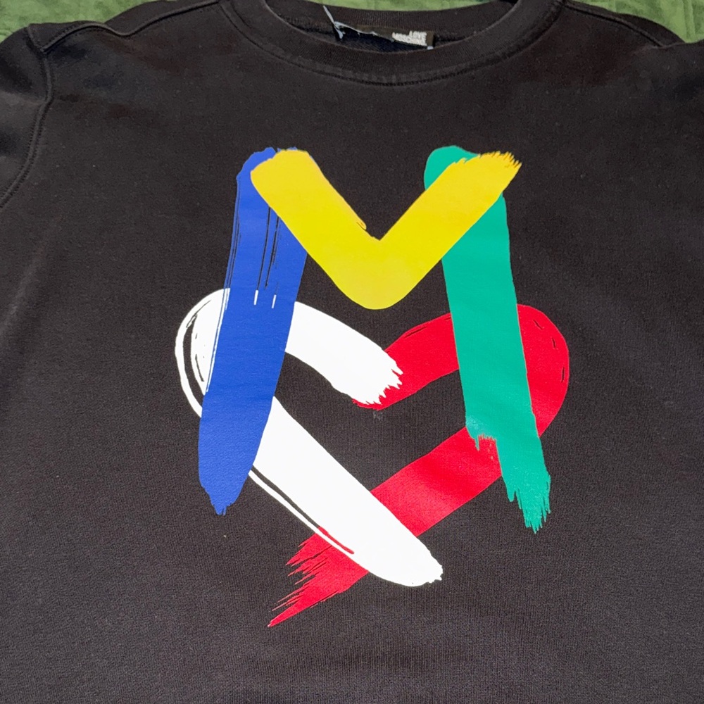 Moschino Black Crewneck Sweater with Multicolor Design